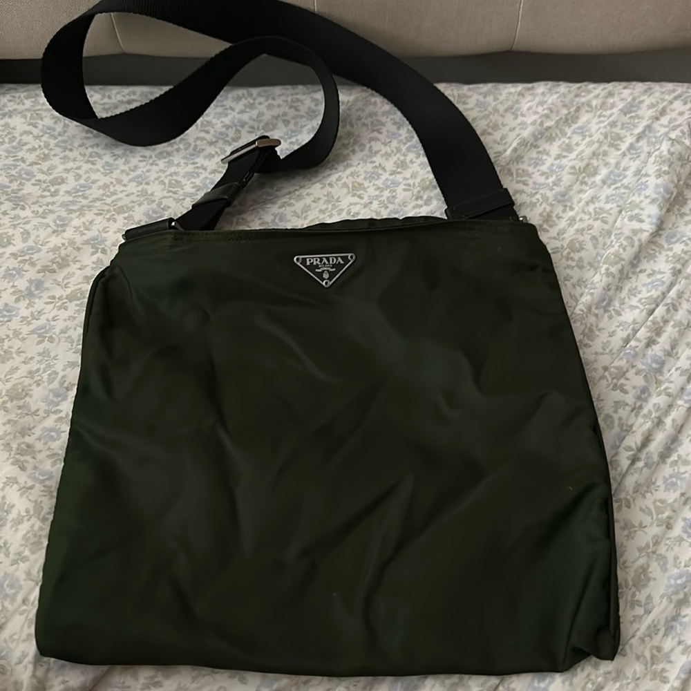 Authentic Green Prada Nylon Crossbody, Unisex